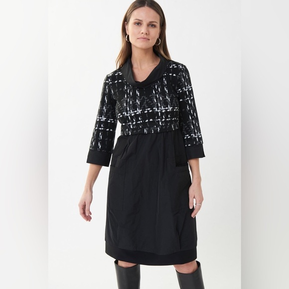 Joseph Ribkoff Black and White Long Sleeve Dress Size 12 - Picture 2 of 11